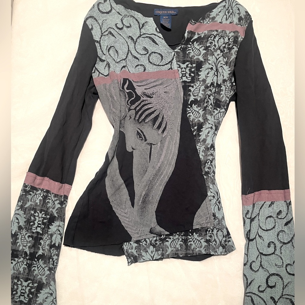 Cirque du Soleil Artistic Graphic Boho Patchwork Long Sleeve Top – Y2K Festival